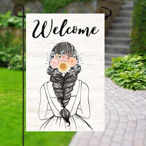 Garden Flag Girl Welcome Sublimation Design (12x18 inch) (Digital Download)