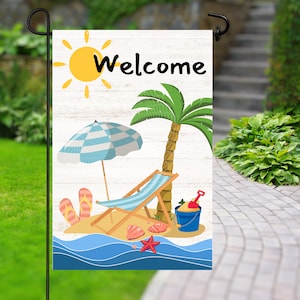 Garden Flag Welcome Beach Sublimation Design (12x18 inch) (Digital Download)