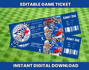 Instant Download Editable Printable, Blue Jays Ticket Game, Baseball Editable Ticket, Toronto Blue Jays Ticket Printable, Toronto BlueJays