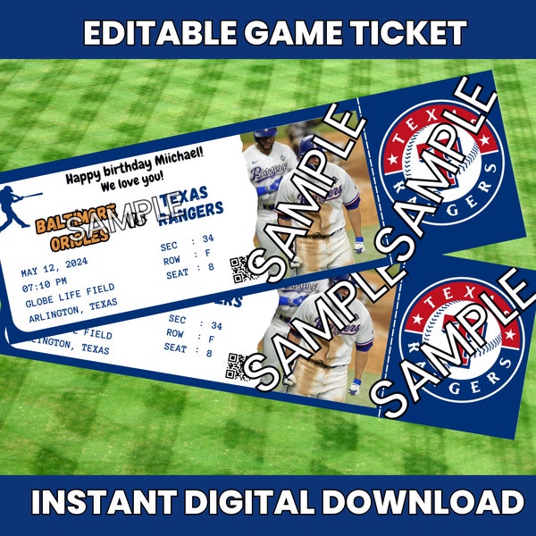 Instant Download Editable Printable, Texas Rangers Ticket Game, Texas Ranger Editable Ticket, Rangers Birthday Ticket, Rangers Invitation