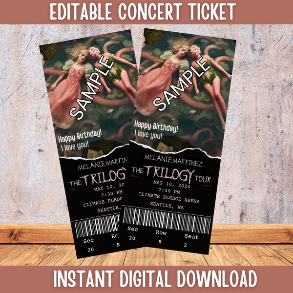 Instant Download Editable Printable Melanie Martinez Concert Ticket, Melanie Martinez Ticket Concert Editable, Melanie Martinez Invitation