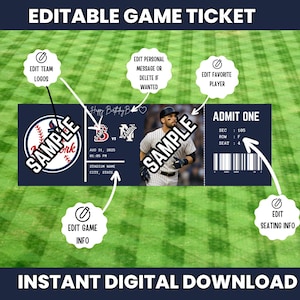 Instant Download Editable New York Ticket Editable New York Invitation New York Game New York Game Invitation New York Baseball NY Baseball