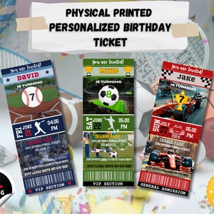 Physisches Geburtstagsticket, benutzerdefiniertes personalisiertes Event, Sporteinladung, Geburtstagsticket für jedes Thema, personalisierte Geburtstagstickets
