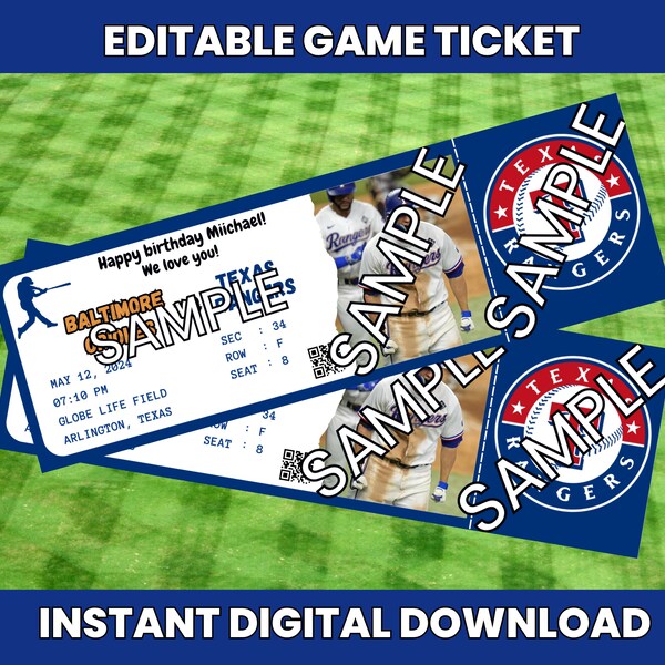 Instant Download Editable Printable, Texas Rangers Ticket Game, Texas Ranger Editable Ticket, Rangers Birthday Ticket, Rangers Invitation