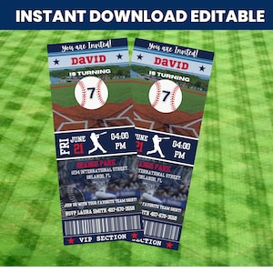 Invito a tema baseball modificabile con download immediato, biglietto da baseball, compleanno a tema baseball, PNG a tema baseball, festa a tema baseball