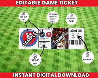 Modèle de billet de baseball modifiable : Invitation pour un match à Philadelphie (Téléchargement numérique)