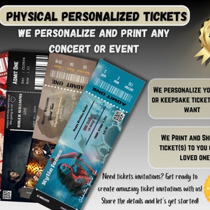 Individuell gedruckte Tickets für jede Veranstaltung Personalisierte Tickets Physische Tickets Personalisierte physische Tickets Personalisierte Konzertkarten Geschenke