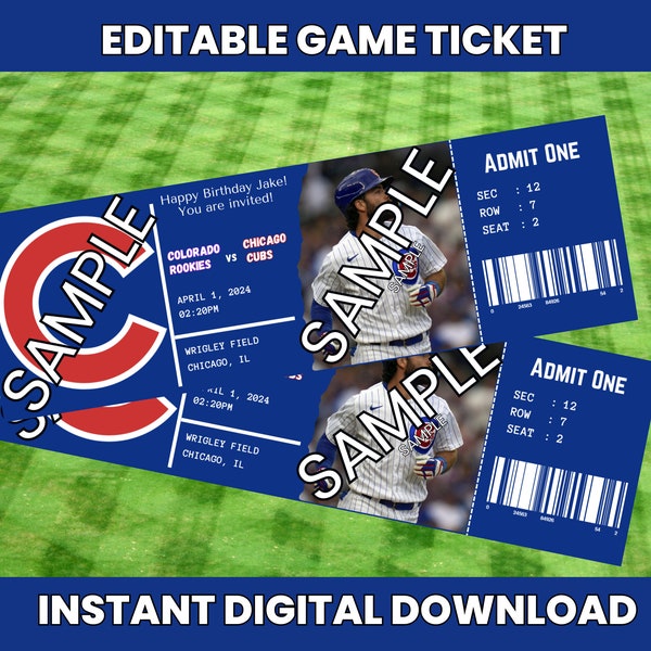 Instant Download Printable Editable, Cubs Ticket Game, Cubs Invitation, Baseball Ticket, Chicago Cubs Ticket Editable, Chicago Cubs Birthday