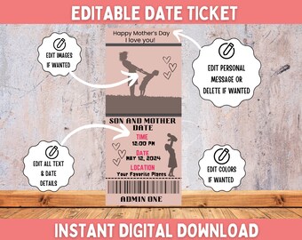 Editable Son & Mom Date Ticket Template (Digital Download)