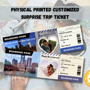 Physisch gedruckte personalisierte Überraschung Urlaubsticket Surprise Trip Ticket Surprise Boarding Coupon Überraschungsurlaub Reise Andenken Geschenk