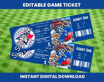 Instant Download Editable Printable, Blue Jays Ticket Game, Baseball Editable Ticket, Toronto Blue Jays Ticket Printable, Toronto BlueJays