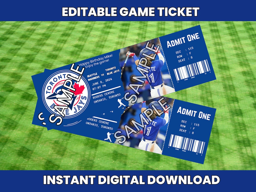 Instant Download Editable Printable, Blue Jays Ticket Game, Baseball Editable Ticket, Toronto