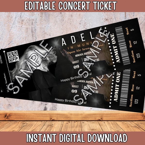 Instant Download Printable | Editable Ticket Adele Concert Ticket Template, Adele Ticket Concert, Adele Invitation Concert, Adele PNG