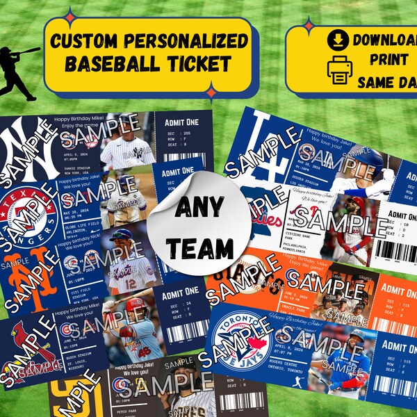 Custom Made Personalized Ticket Baseball Custom Personalized Game Ticket Event Souvenir Baseball Game Invitation Baseball Birthday Baseball
