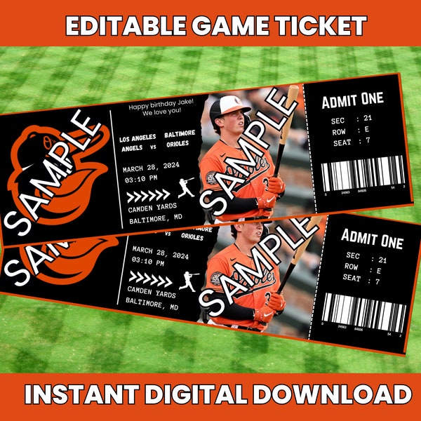 Instant Download Printable, Orioles Ticket Editable, Orioles Editable, Baltimore Orioles Ticket, Orioles Invitation, Baseball Ticket