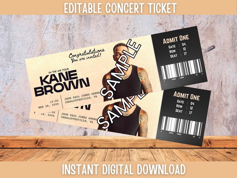 Instant Download Editable Printable Editable Ticket Kane Brown in the ...