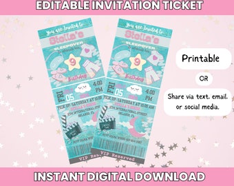 Vorlage für eine bearbeitbare Einladung zur Pyjamaparty: Mädchen-Übernachtungsparty (Digitaler Download)