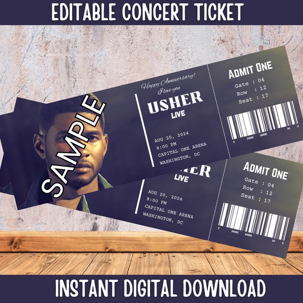 Instant Download Editable Printable Usher Concert Ticket, Usher Ticket Concert Printable, Past Present Future Tour Ticket, Usher Invitation