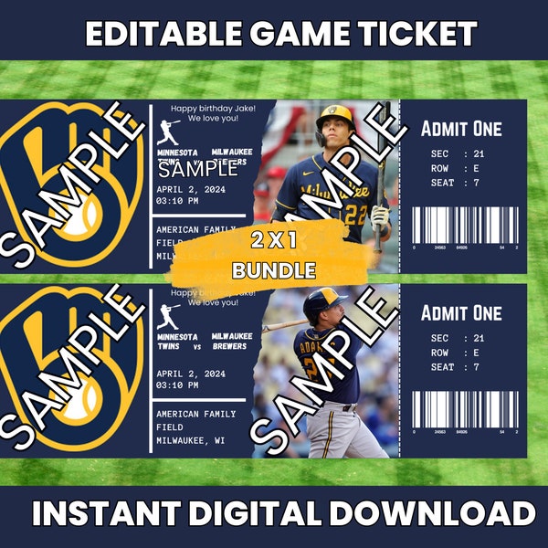 Instant Download Editable Printable, Brewers Ticket Game, Brewers Invitation, Brewers Birthday, Milwaukee Brewers Ticket Editable,