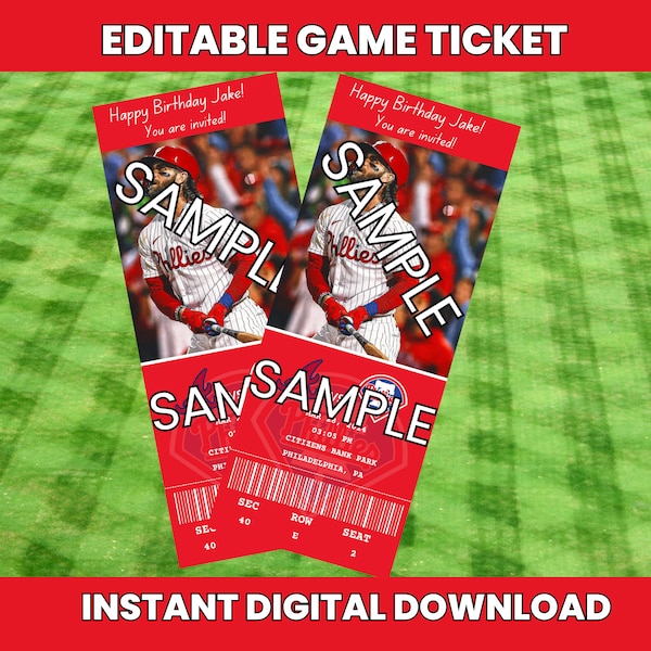 Instant Download, Phillies Ticket Game, Baseball Ticket, Phillies Game Ticet Philadelphia Phillies Birthday Phillies Invitation