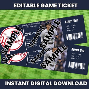 Instant Download, New York Game, Baseball Ticket, Baseball Editable Ticket, New York Ticket Editable, New York Invitation Game, Aaron Judge