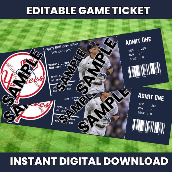 Instant Download, New York Game, Baseball Ticket, Baseball Editable Ticket, New York Ticket Editable, New York Invitation Game, Aaron Judge