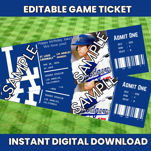 Instant Download Printable, Dodgers Ticket Game, Baseball Ticket, Baseball Editable Ticket, Los Angeles Dodgers Ticket, Dodger Invitation