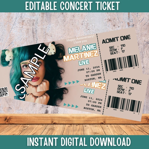 Instant Download Editable Melanie Martinez Concert, Melanie Martinez Ticket Concert, Melanie Martinez Invitation, Melanie Martinez Birthday
