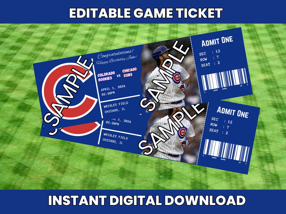Instant Download Printable Editable, Cubs Ticket Game, Cubs Invitation