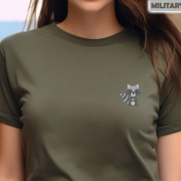 Embroidered Mini Racoon Pocket Sweatshirt, Raccoon Lover Crewneck Tee, Pet Raccoon Pocket Shirt, Nature Lover Gift, Funny Animal Shirt