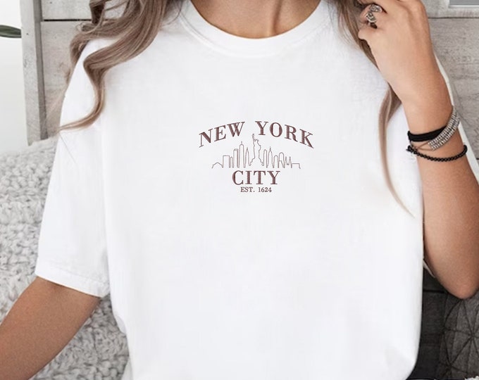 Embroidered New York City Sweatshirt, New York Skyline Shirt, Minimalist Sweater, Girlfriend Gift, Valentines Day Gift, New York Lover Gift