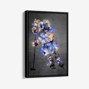 Leon Draisaitl Poster Neon Splash Edmonton Oilers NHL Framed Canvas Wall Art Print Home Decor Man Cave Gift