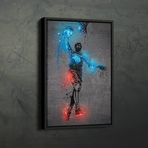 Joel Embiid Poster Neon Splash Dunk Philadelphia 76ers NBA Framed Canvas Wall Art Print Home Decor Man Cave Gift