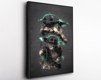 Grogu Poster Neon Splash Star Wars Framed Canvas Wall Art Print Home Decor Man Cave Gift