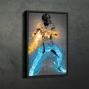 Affiche Tom Brady néon Splash Tampa Bay Buccaneers NFL encadrée toile impression d'art mural décor à la maison homme des cavernes cadeau