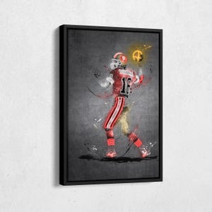 Joe Montana Neon Splash Poster San Francisco 49ers #16 NFL Framed Canvas Wall Art Home Decor Man Cave Gift Football Art Print