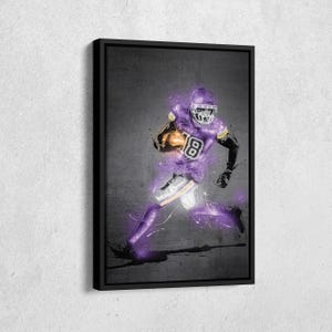 Justin Jefferson Poster Neon Splash Minnesota Vikings NFL Framed Poster Canvas Wall Art Print Home Decor Man Cave Gift