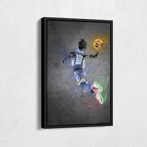 Ja Morant Neon Splash Poster Memphis Grizzlies #12 NBA Framed Canvas Wall Art Home Decor Man Cave Gift Basketball Art Print