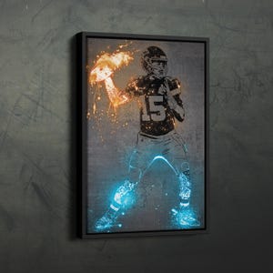 Patrick Mahomes Poster Neon Splash Kansas City Chiefs NFL Framed Canvas Wall Art Print Home Decor Man Cave Gift