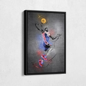 Joel Embiid Neon Splash Poster Philadelphia 76ers #21 NBA Framed Canvas Wall Art Home Decor Man Cave Gift Basketball Art Print