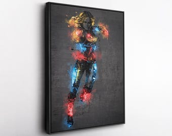 Captain Marvel Poster Neon Splash Marvel Comics Framed Canvas Wall Art Print Home Decor Man Cave Gift