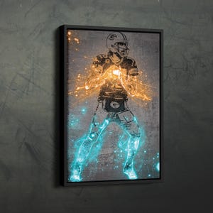 Aaron Rodgers Poster Neon Splash Green Bay Packers NFL Framed Canvas Wall Art Print Home Decor Man Cave Gift