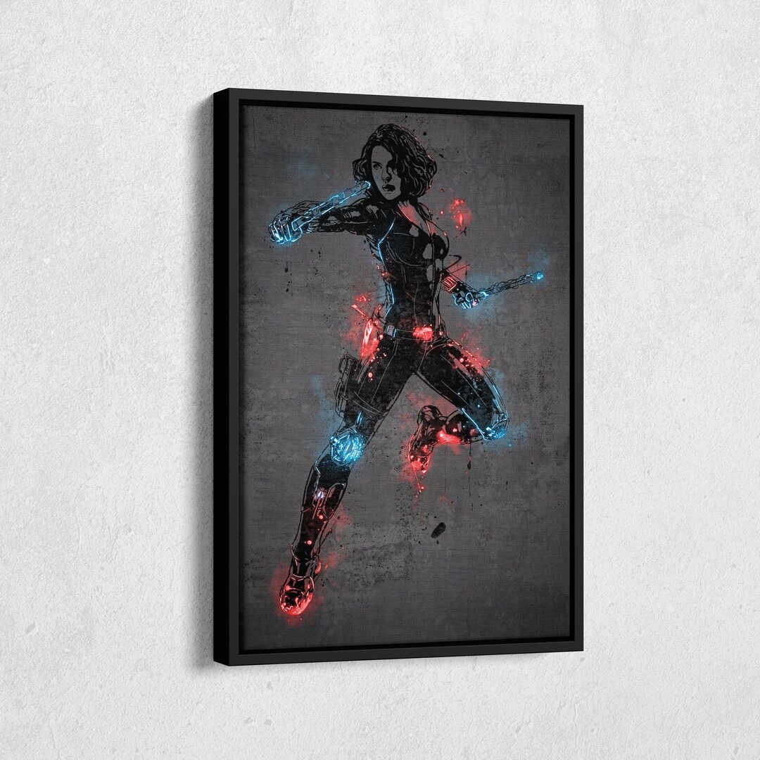 Black Widow Poster Neon Splash Marvel Comics Framed Canvas Wall Art ...