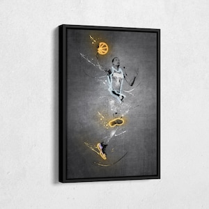 Victor Wembanyama Neon Splash Poster San Antonio Spurs #1 NBA Framed Canvas Wall Art Home Decor Man Cave Gift Basketball Art Print