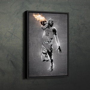 Ja Morant Poster Neon Splash Dunk Memphis Grizzlies NBA Framed Canvas Wall Art Print Home Decor Man Cave Gift