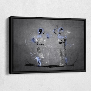 Mookie Betts #50 and Freddie Freeman Neon Splash Poster Los Angeles Dodgers MLB Framed Canvas Wall Art Home Decor Man Cave Gift