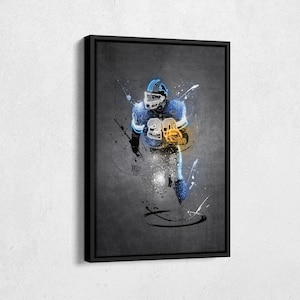 Barry Sanders Neon Splash Poster Detroit Lions #20 NFL Framed Canvas Wall Art Home Decor Man Cave Gift Football Art Print