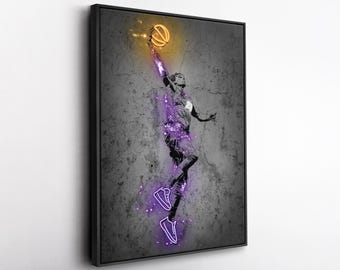 Lauri Markkanen Utah Jazz Neon Splatter Canvas Wall Art, Basketball Graffiti Print, Urban Sports Decor, Man Cave Gift