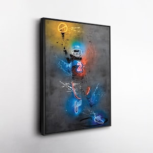 Patrick Surtain II Denver Broncos Neon Splash Poster NFL Canvas Wall Art Framed Football Print Man Cave Gift Home Decor