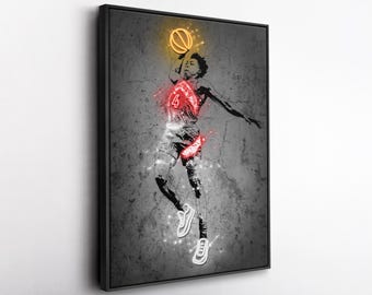 Scottie Barnes Toronto Raptors Neon Splatter Canvas Wall Art, Basketball Graffiti Print, Urban Sports Decor, Man Cave Gift